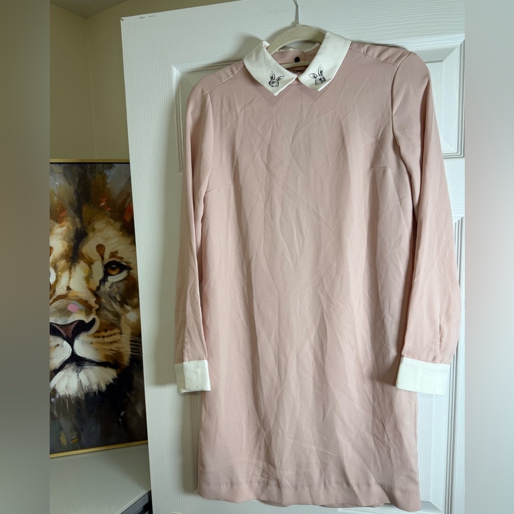 Victoria Beckham for Target Pink Long Sleeve Dress with White Collar & Cuffs